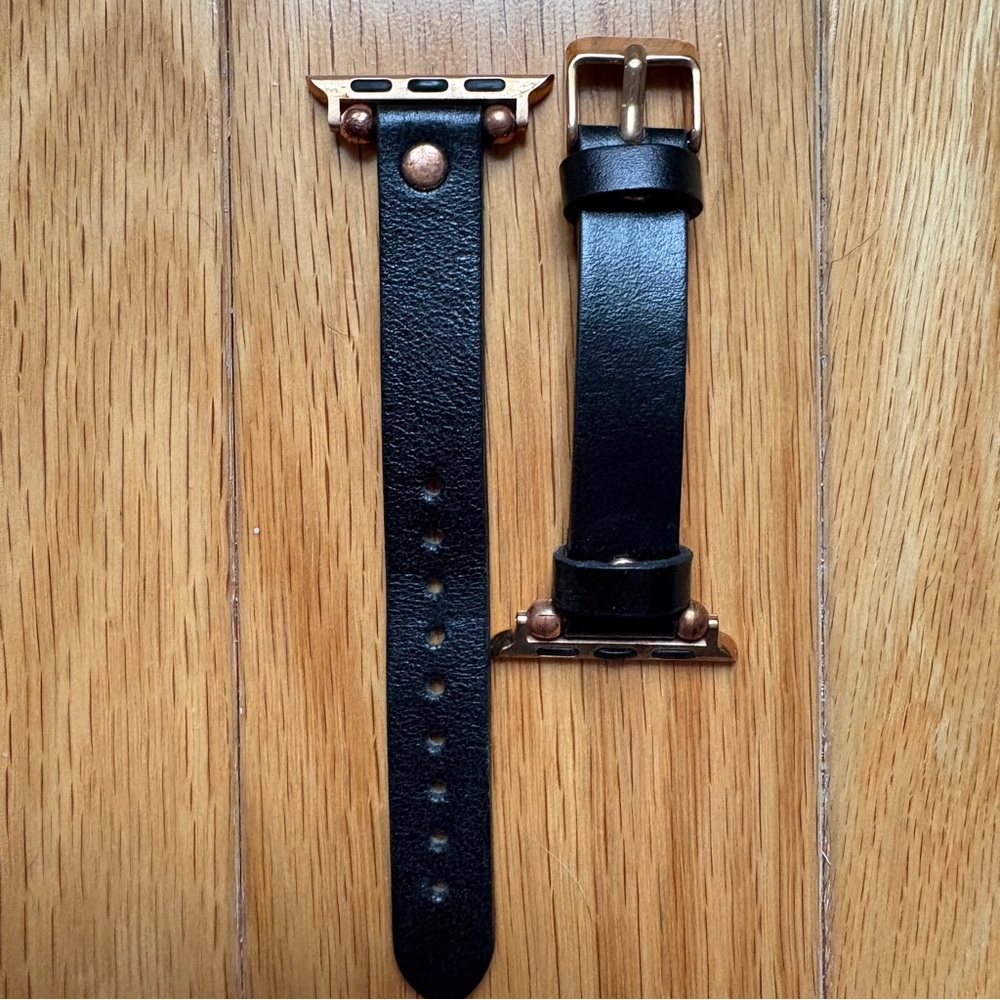 Black Faux Leather Watch Band with Copper Accents
